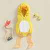 Baby Chick Romper Costume - Hooded Animal Outfit with Striped Leg Warmers