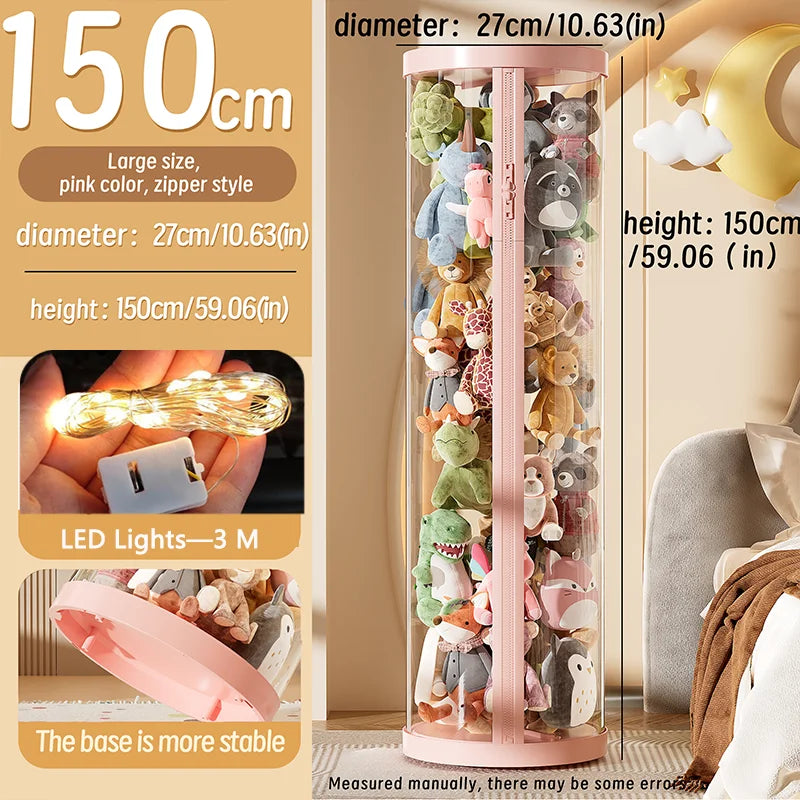 Transparent Plush Toy Storage Tower with Zipper Cover
