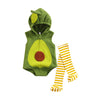 Baby Avocado Romper Outfit - Hooded Sleeveless Jumpsuit with Striped Stockings