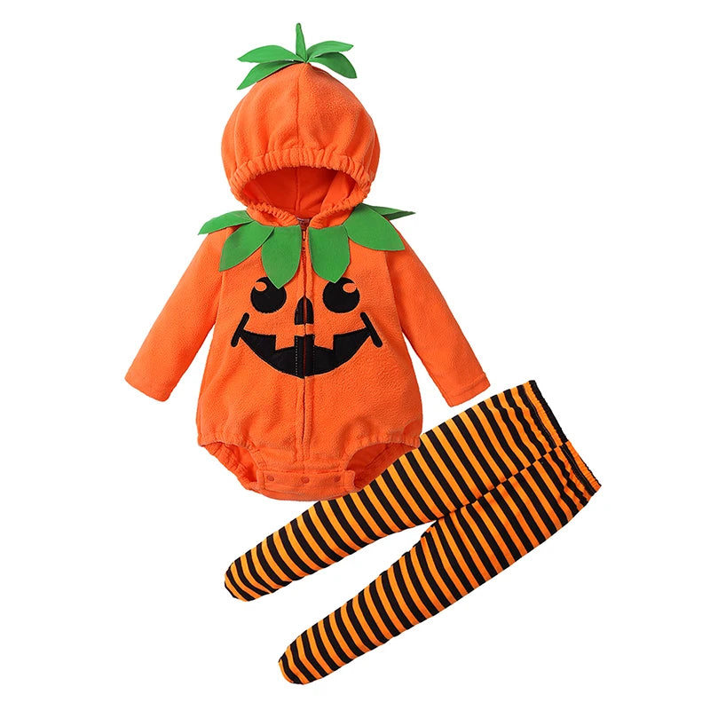 Baby Pumpkin Halloween Costume - Infant Pumpkin Romper Outfit & Dress-Up Set