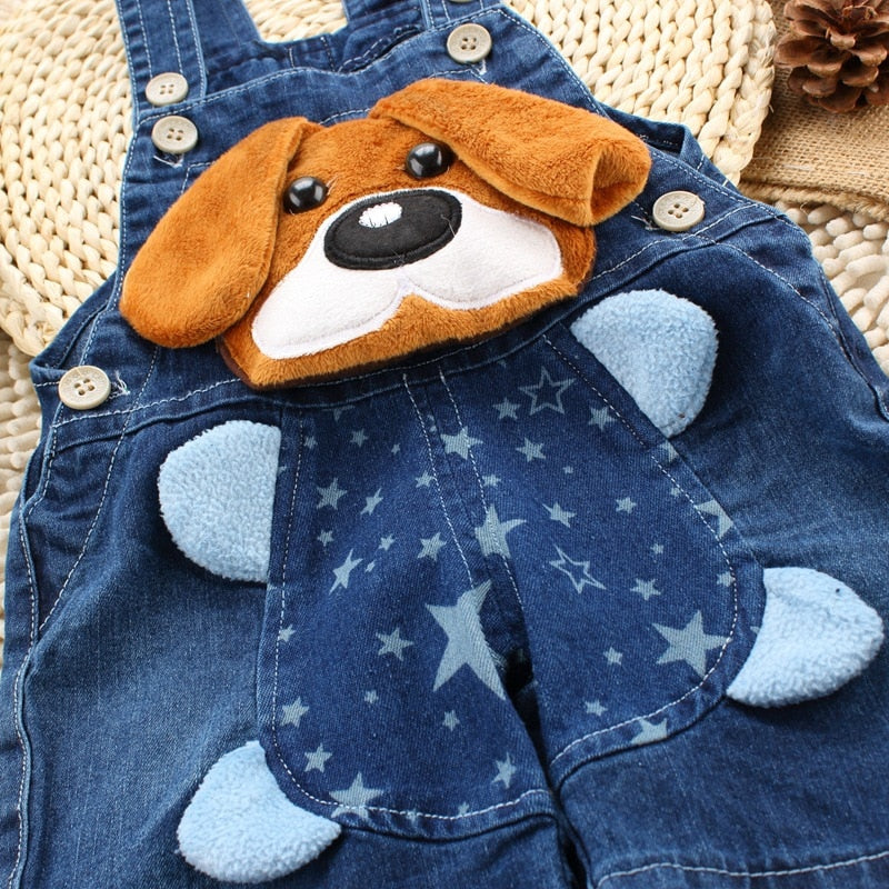 Animal Designed Denim Baby Overalls