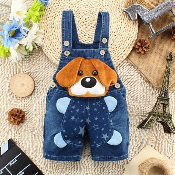 Animal Designed Denim Baby Overalls