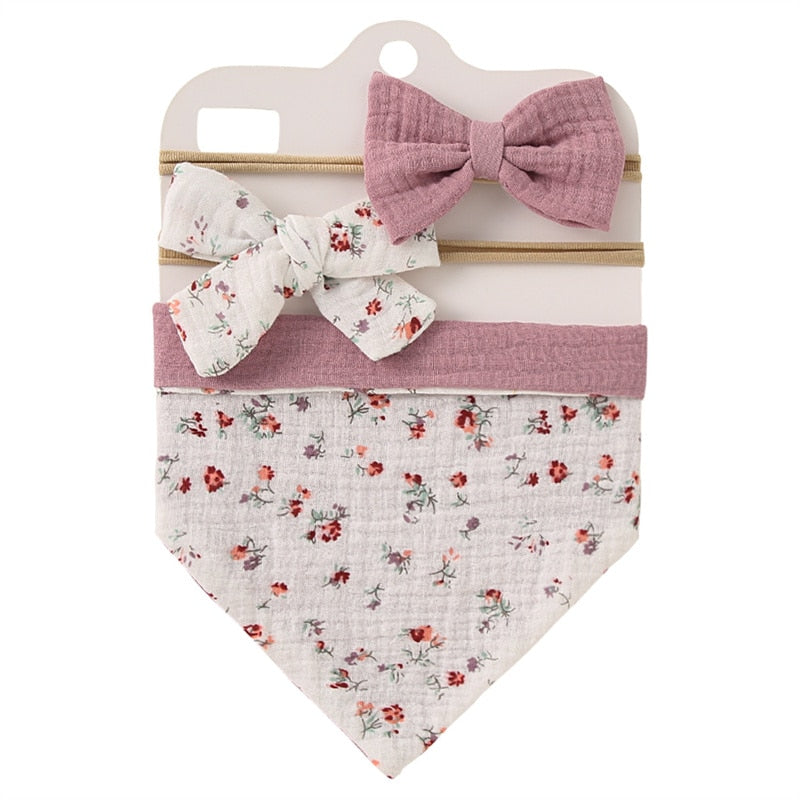 Triangle Muslin Cotton Bibs with Headbands (3pcs)
