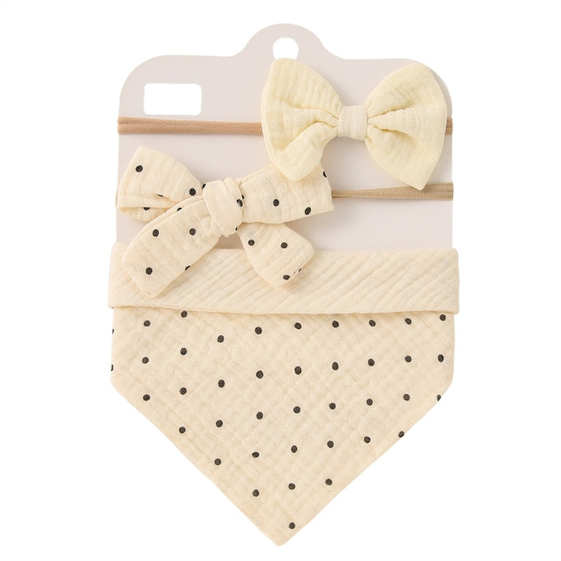 Triangle Muslin Cotton Bibs with Headbands (3pcs)