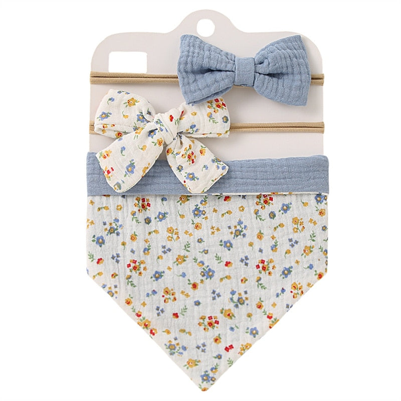 Triangle Muslin Cotton Bibs with Headbands (3pcs)
