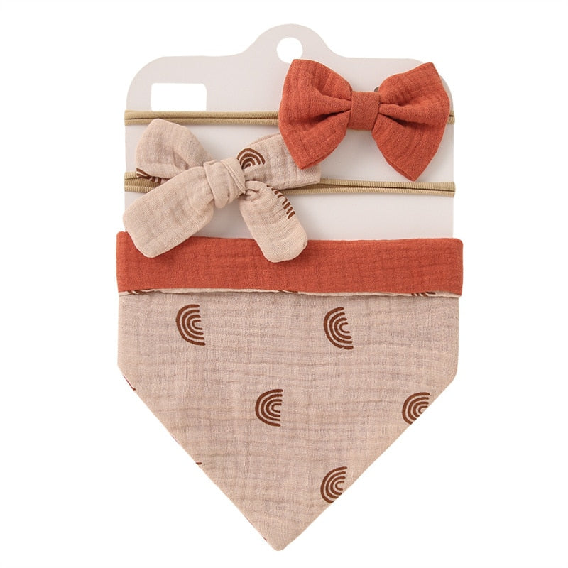 Triangle Muslin Cotton Bibs with Headbands (3pcs)
