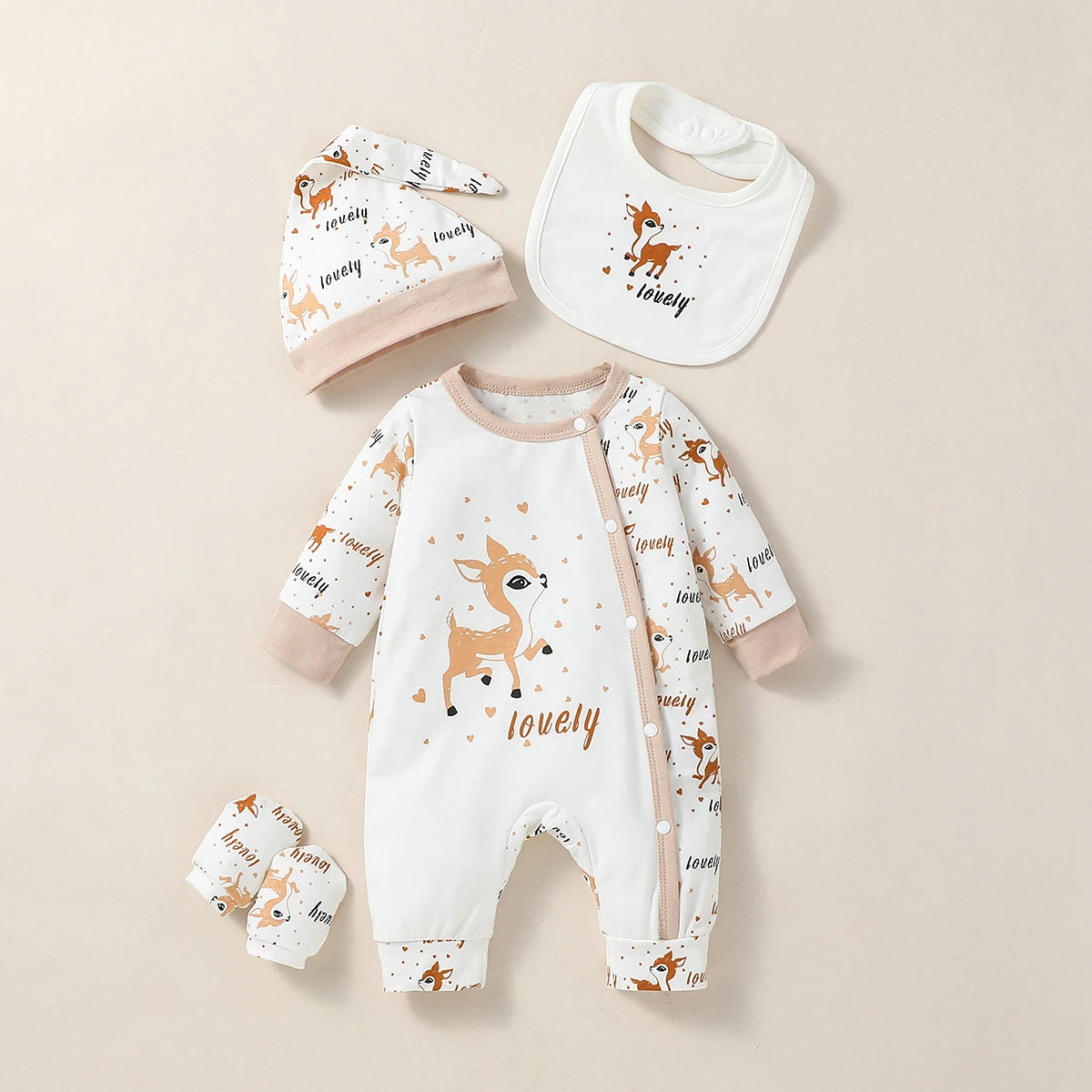 Baby Animal Print Jumpsuit Set 4PCS