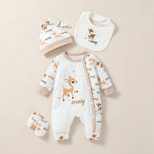 Baby Animal Print Jumpsuit Set 4PCS