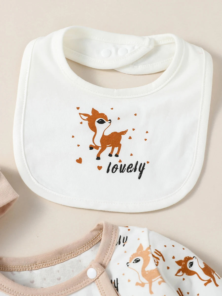 Baby Animal Print Jumpsuit Set 4PCS