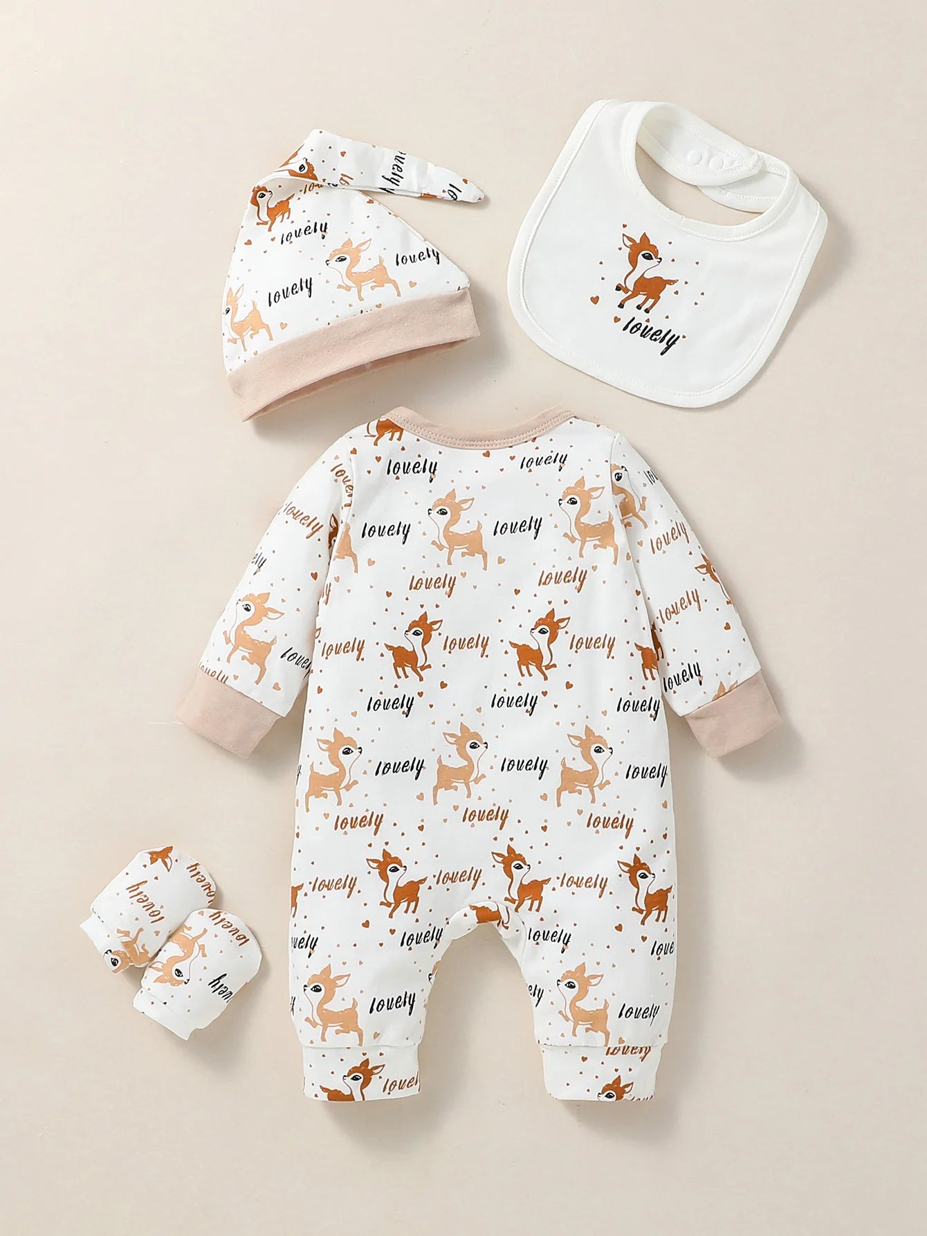 Baby Animal Print Jumpsuit Set 4PCS