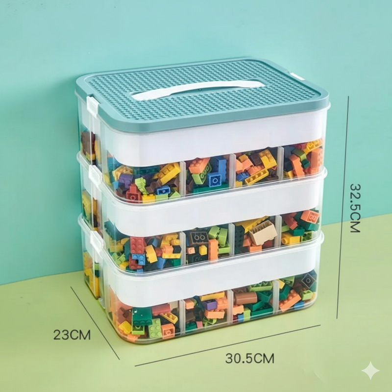 Stackable Kids Building Block Storage Box with 1–3 Layers and Play Lid