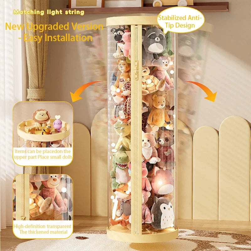 Transparent Plush Toy Storage Tower with Zipper Cover