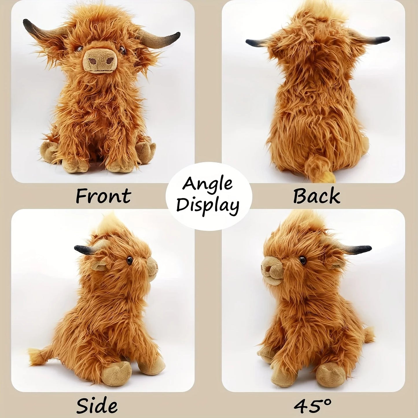Highland Cow Plush Toy - 25cm Soft Stuffed Farm Animal for Kids