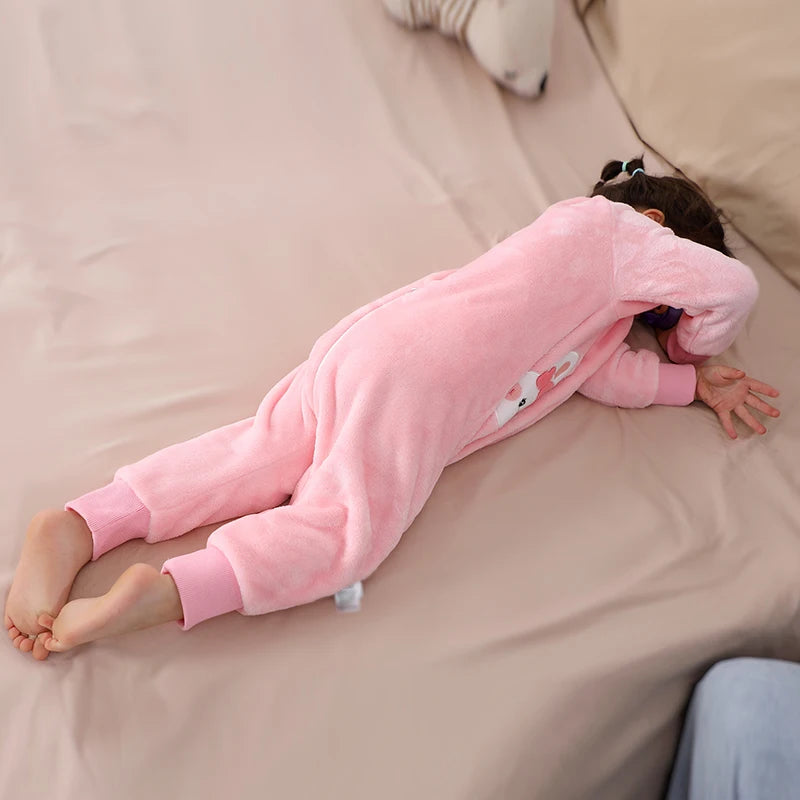 Warm Flannel Kids Sleepsack Pyjamas with Cute Cartoon Animal Prints