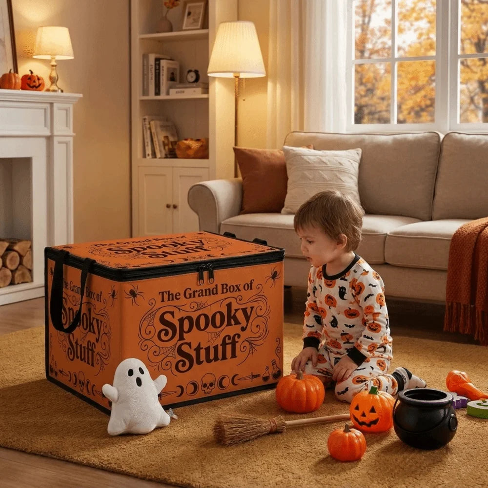 Halloween Storage Box - Spooky Stuff Organiser Bin with Lid
