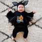 Baby Bat Romper Costume - Black Halloween Jumpsuit with Wing Sleeves