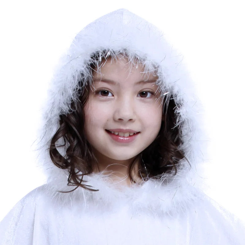 Kids Glow Ghost Costume - White Halloween Cape Outfit with Hood
