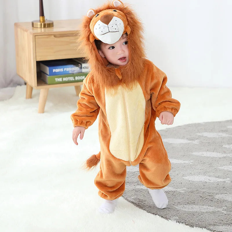 Baby Lion Onesie Costume - Soft Animal Romper with Hooded Mane