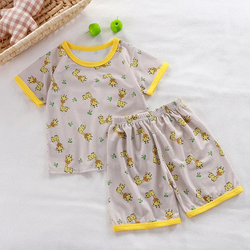 Short Sleeve Kids Pyjama Set with Cute Cartoon Prints