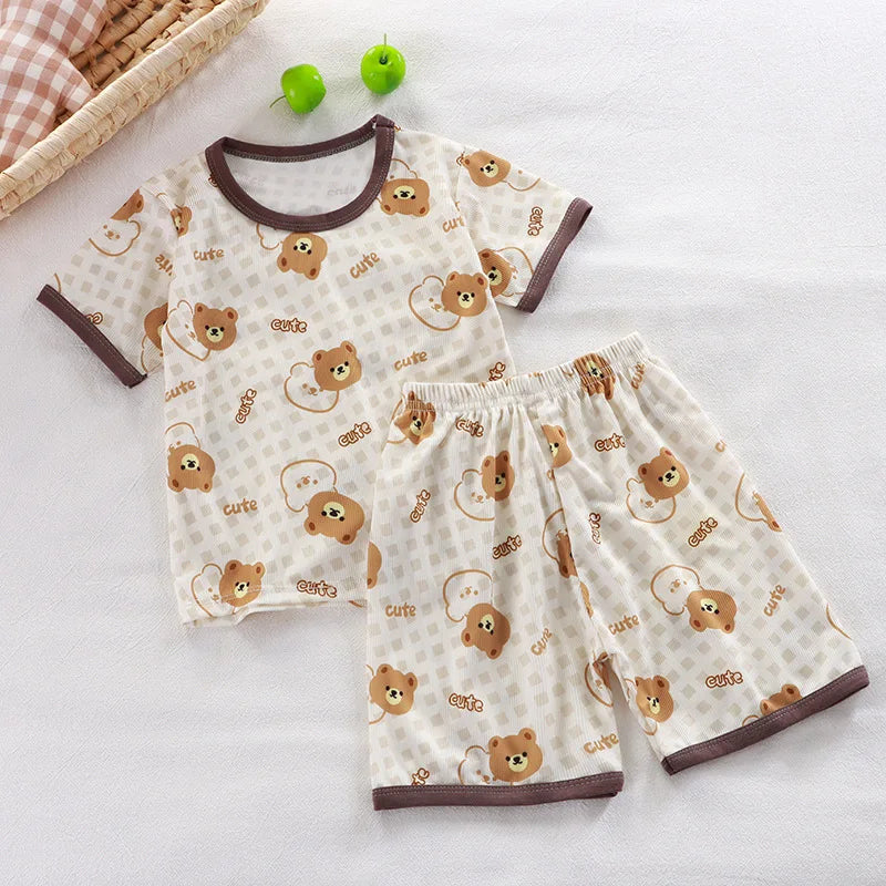 Short Sleeve Kids Pyjama Set with Cute Cartoon Prints