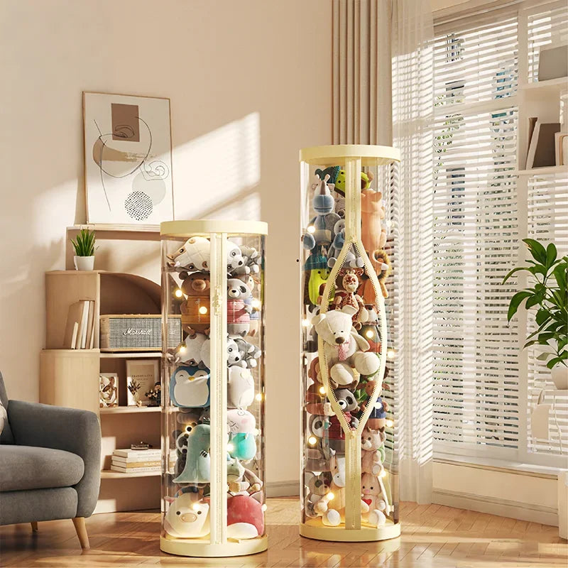 Transparent Plush Toy Storage Tower with Zipper Cover