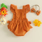 Baby Pumpkin Romper Outfit - Halloween Bodysuit Set with Bow Headband