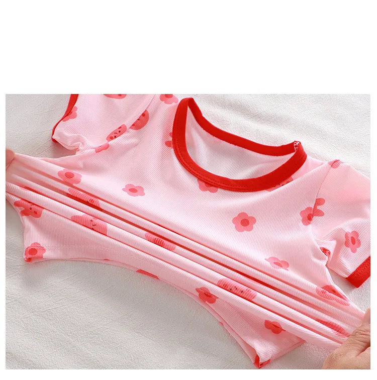 Short Sleeve Kids Pyjama Set with Cute Cartoon Prints