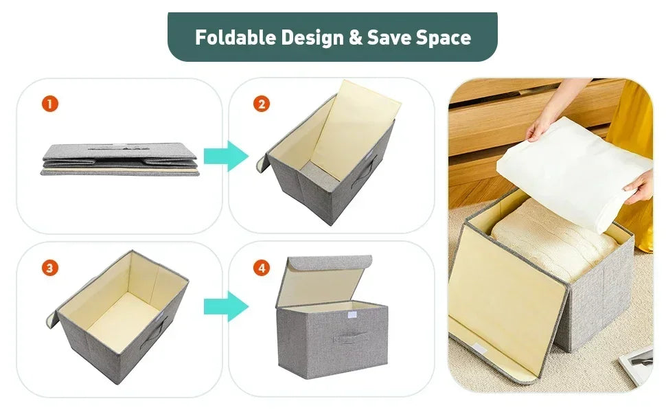 Fabric Organizer Bin with Lid for Home Storage