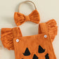 Baby Pumpkin Romper Outfit - Halloween Bodysuit Set with Bow Headband