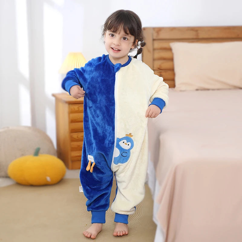 Warm Flannel Kids Sleepsack Pyjamas with Cute Cartoon Animal Prints