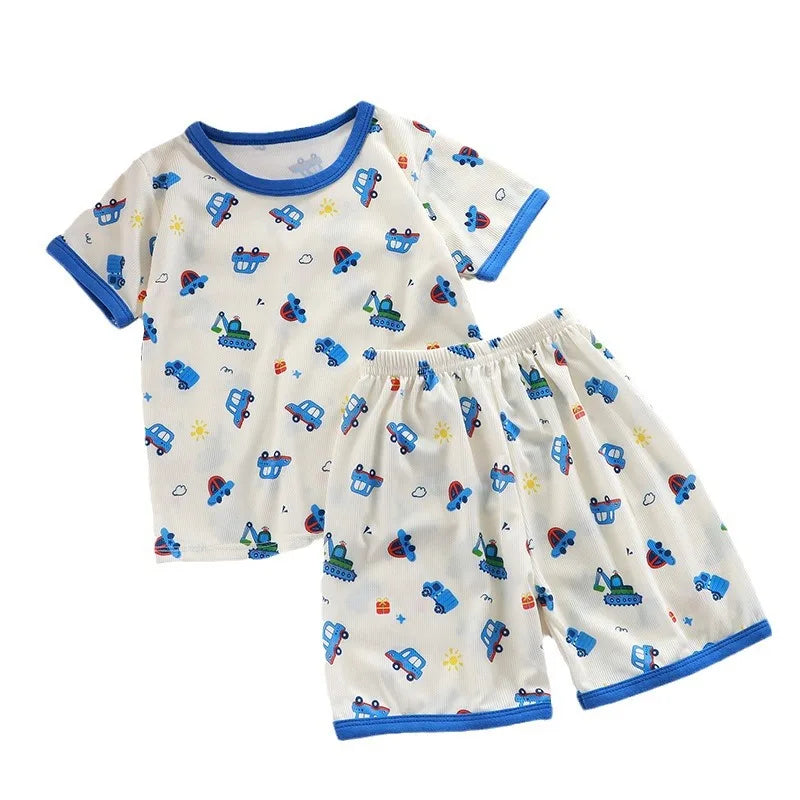 Short Sleeve Kids Pyjama Set with Cute Cartoon Prints
