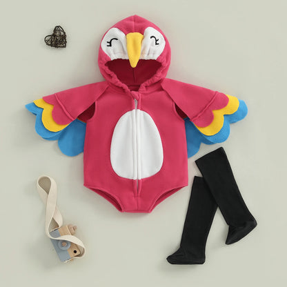 Baby Bird Costume Romper - Hooded Parrot Outfit with Wing Sleeves & Socks
