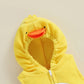 Baby Chick Romper Costume - Hooded Animal Outfit with Striped Leg Warmers