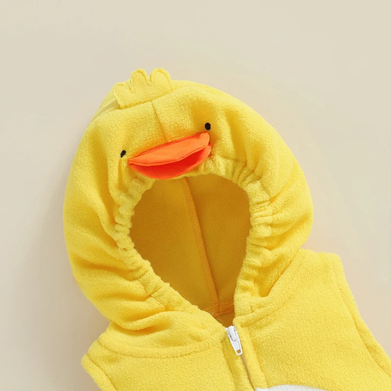 Baby Chick Romper Costume - Hooded Animal Outfit with Striped Leg Warmers