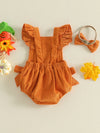 Baby Pumpkin Romper Outfit - Halloween Bodysuit Set with Bow Headband