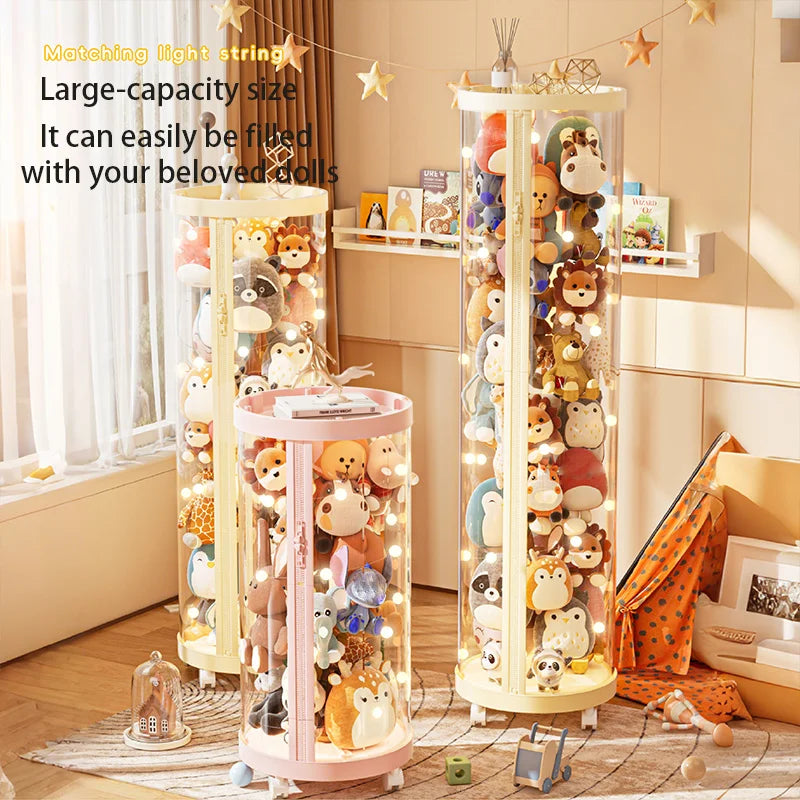 Transparent Plush Toy Storage Tower with Zipper Cover