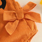 Baby Pumpkin Romper Outfit - Halloween Bodysuit Set with Bow Headband