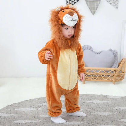 Baby Lion Onesie Costume - Soft Animal Romper with Hooded Mane