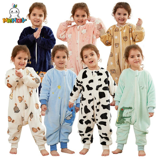 Warm Flannel Kids Sleepsack Pyjamas with Cute Cartoon Animal Prints