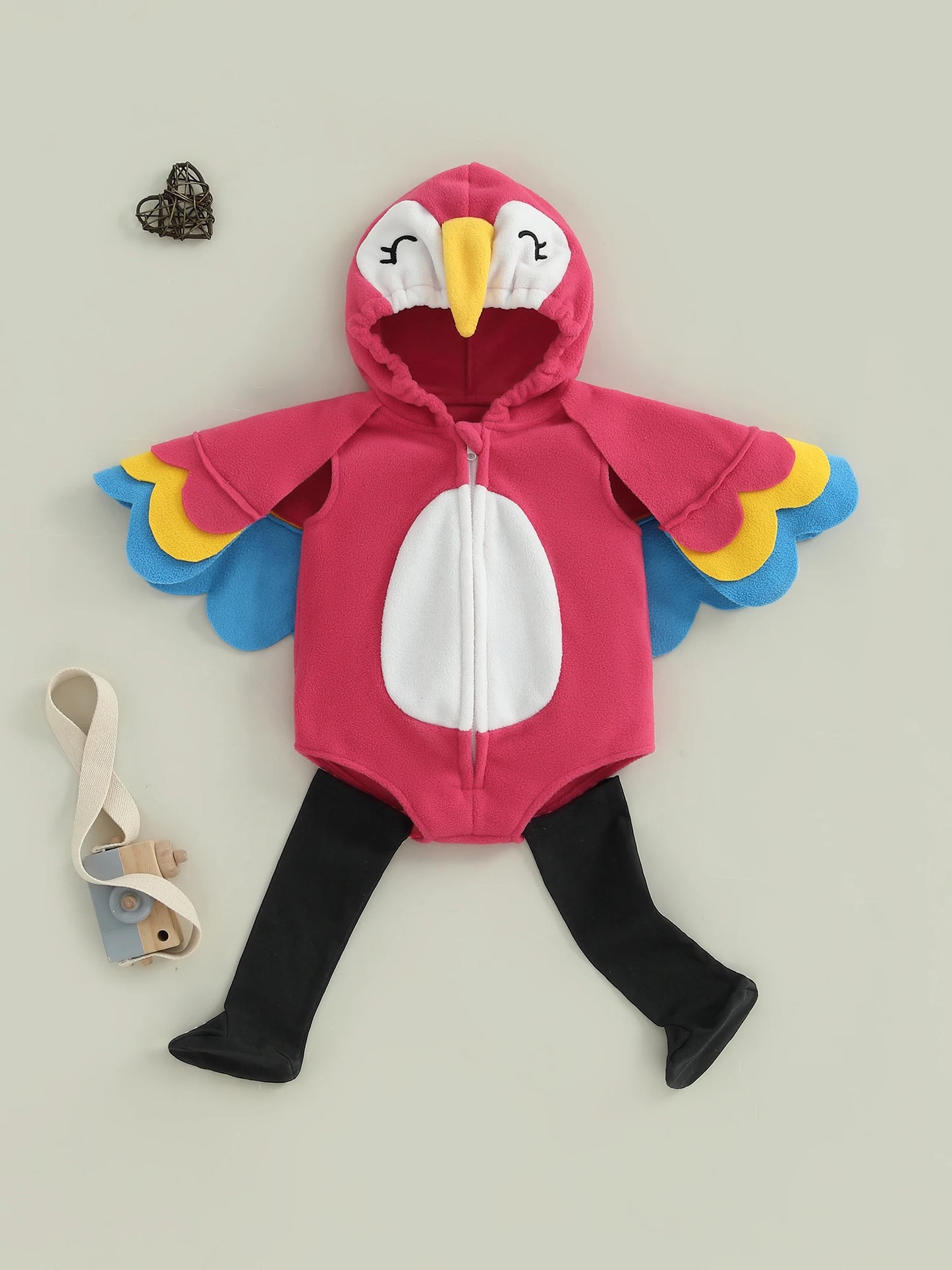 Baby Bird Costume Romper - Hooded Parrot Outfit with Wing Sleeves & Socks