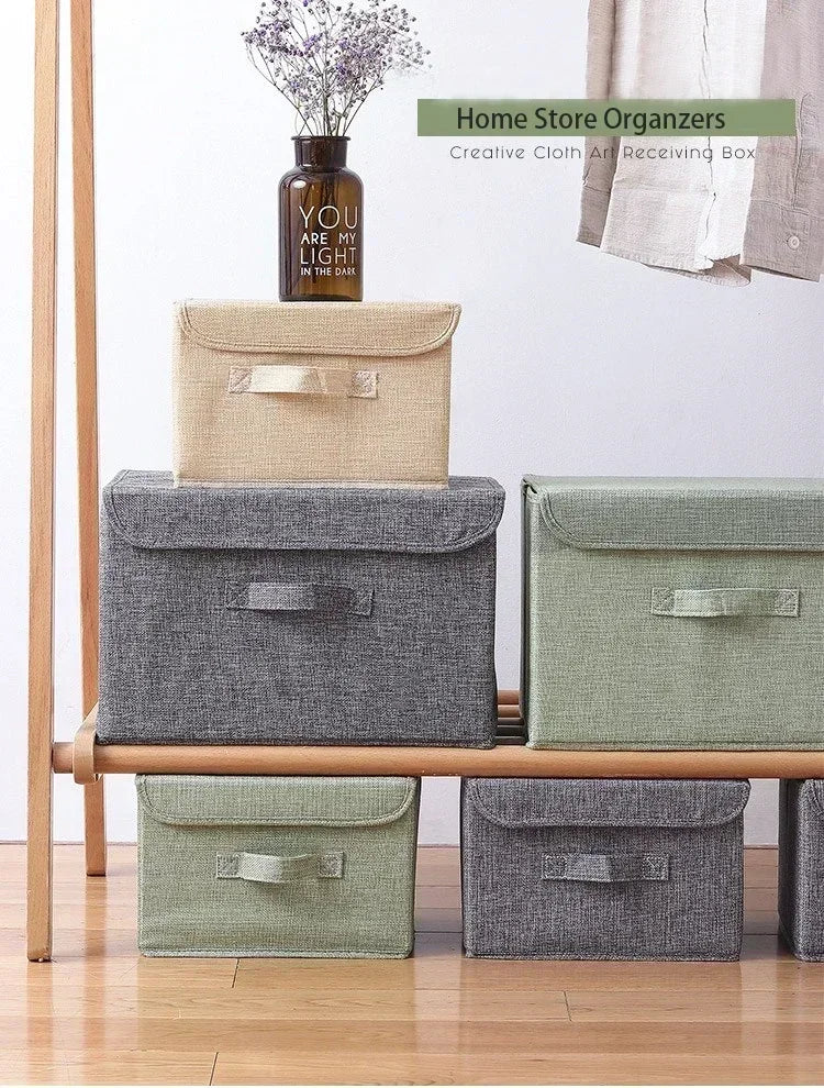 Fabric Organizer Bin with Lid for Home Storage