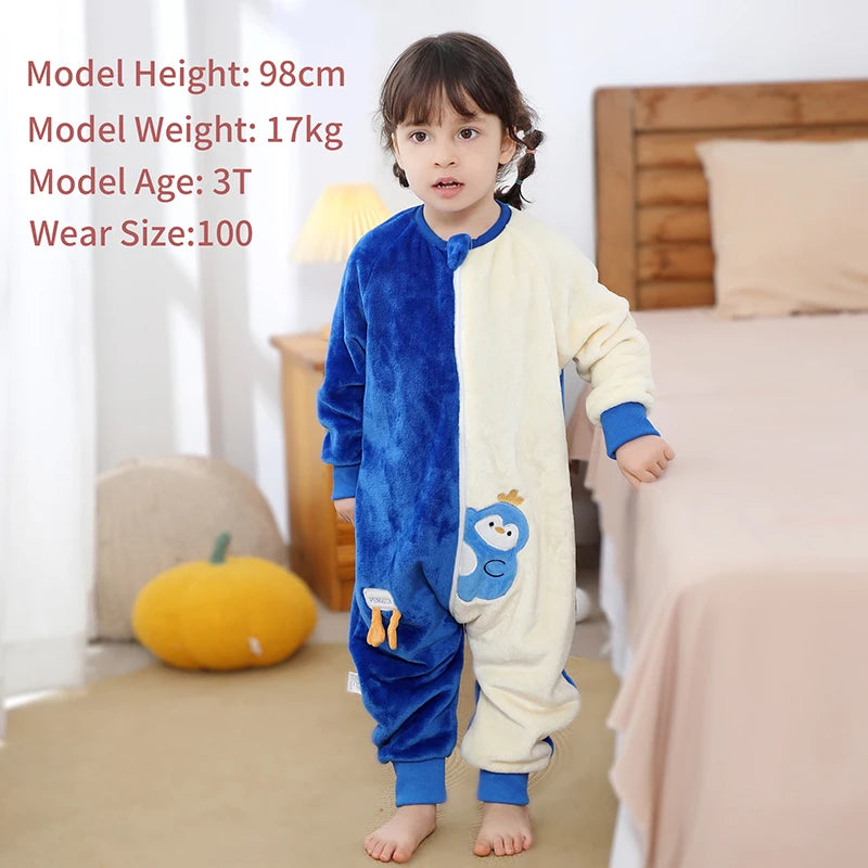 Warm Flannel Kids Sleepsack Pyjamas with Cute Cartoon Animal Prints
