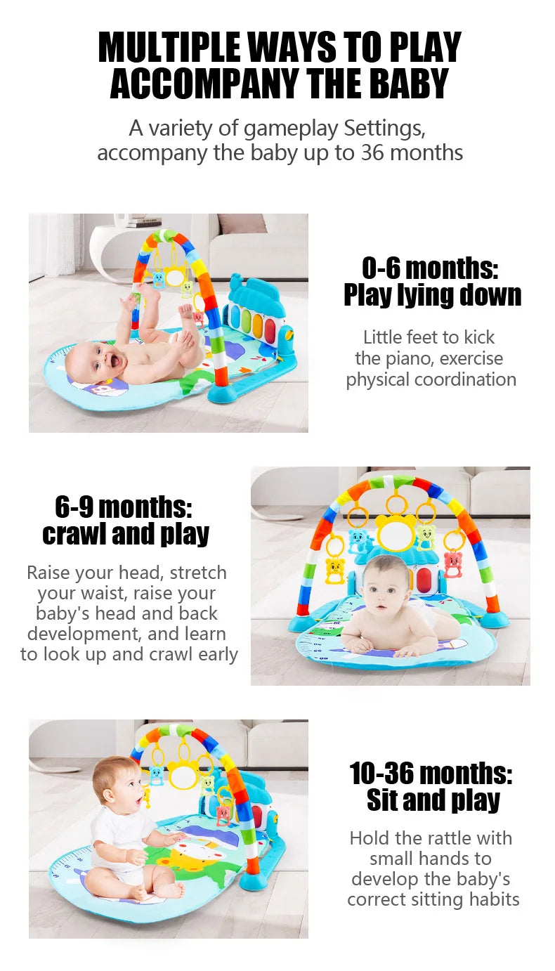 Baby Piano Play Gym with Music Mat and Sensory Toys