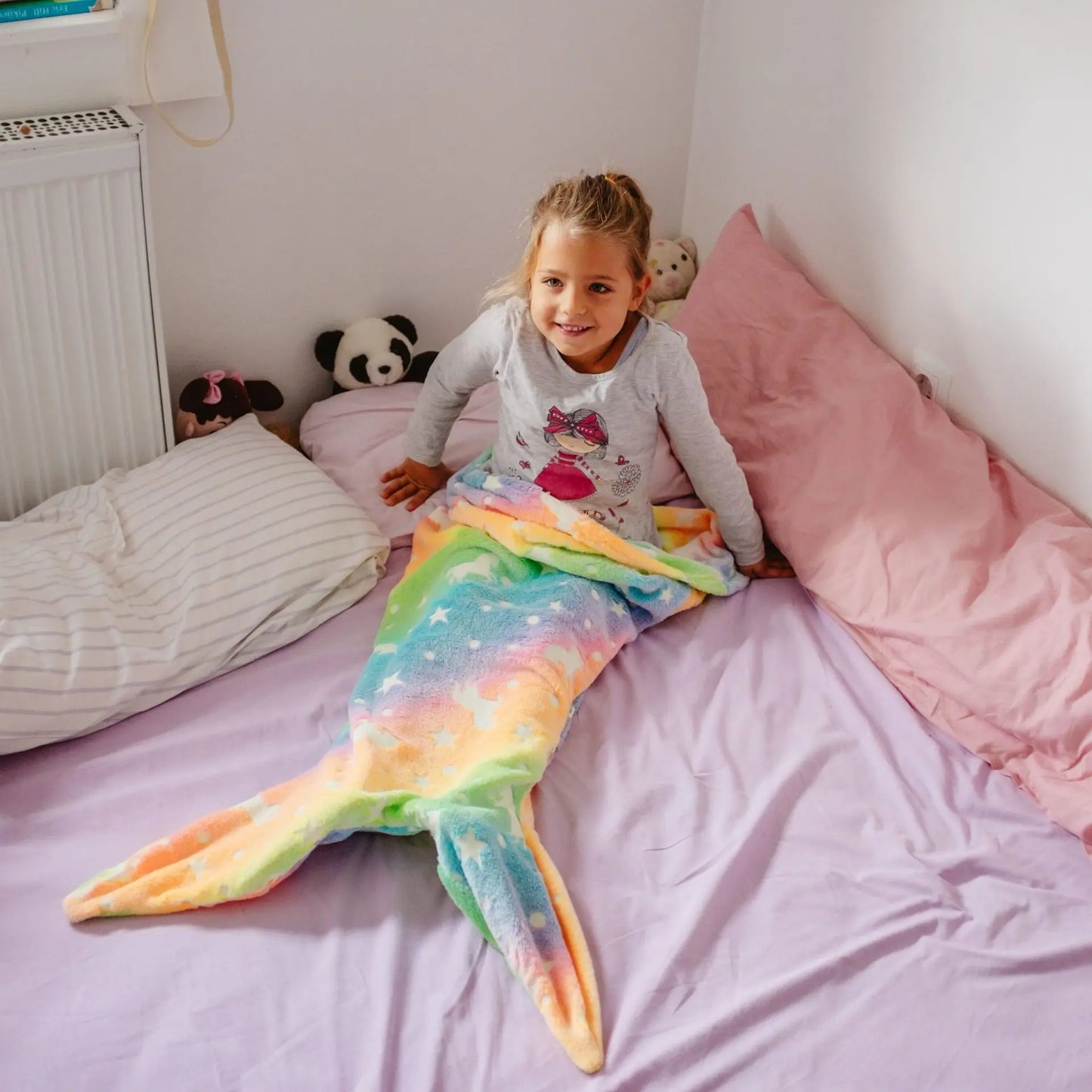 Glow Mermaid Tail Blanket - Soft Wearable Fleece Blanket for Kids