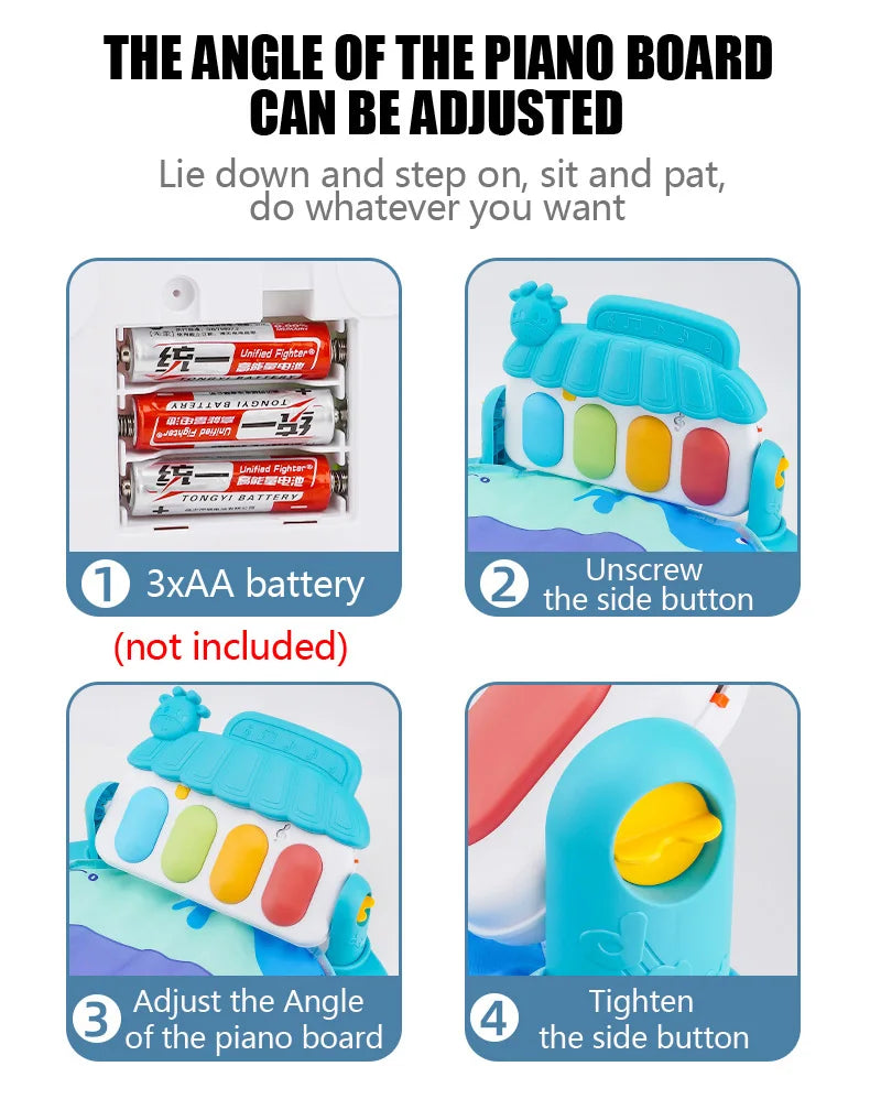 Baby Piano Play Gym with Music Mat and Sensory Toys