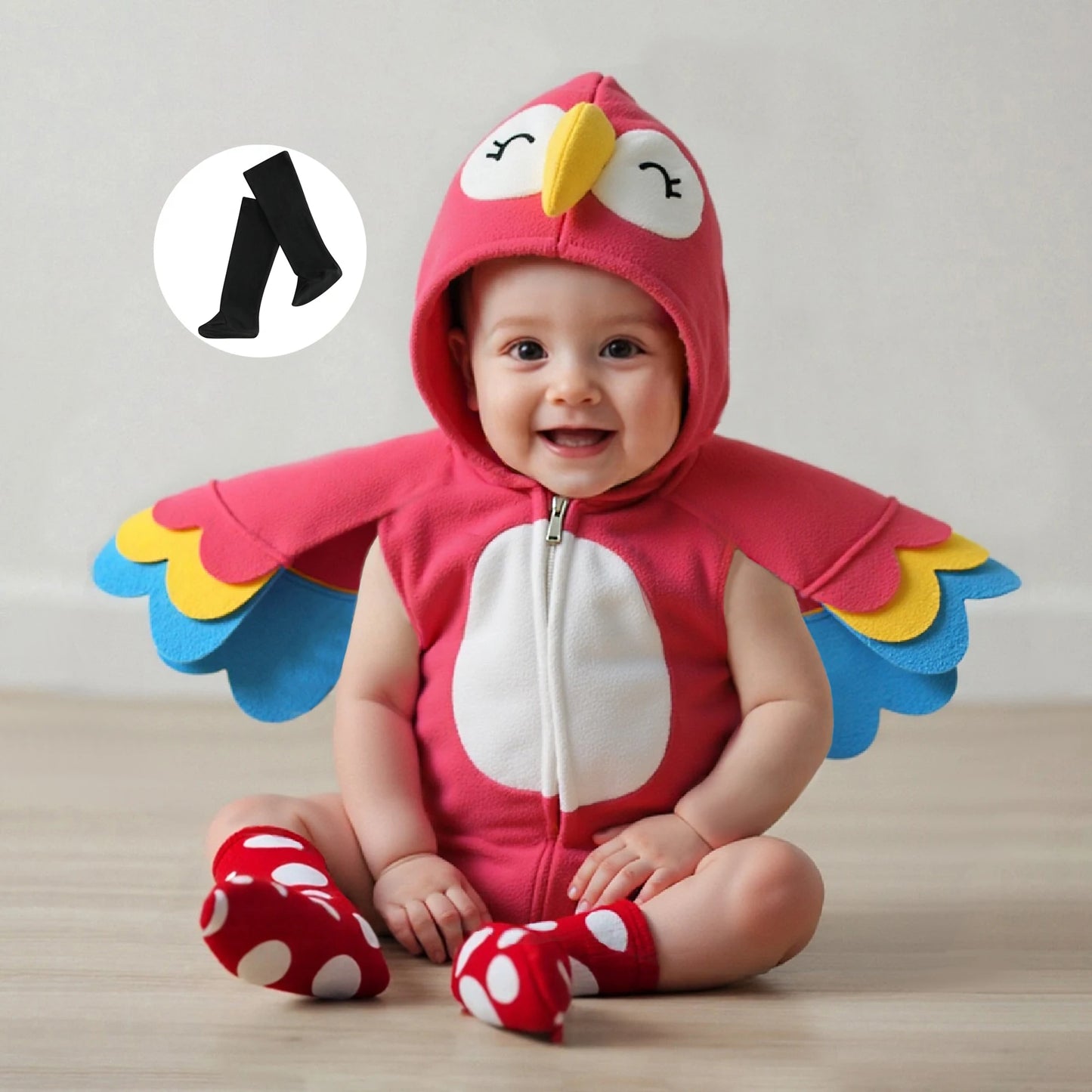 Baby Bird Costume Romper - Hooded Parrot Outfit with Wing Sleeves & Socks