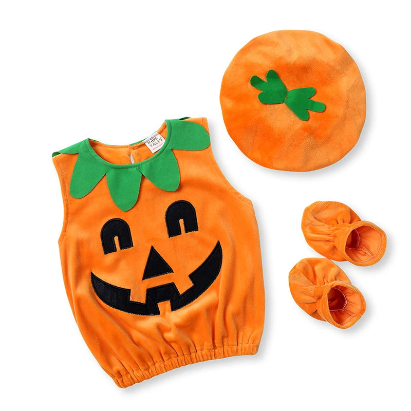 Baby Pumpkin Halloween Costume - Infant Pumpkin Romper Outfit & Dress-Up Set