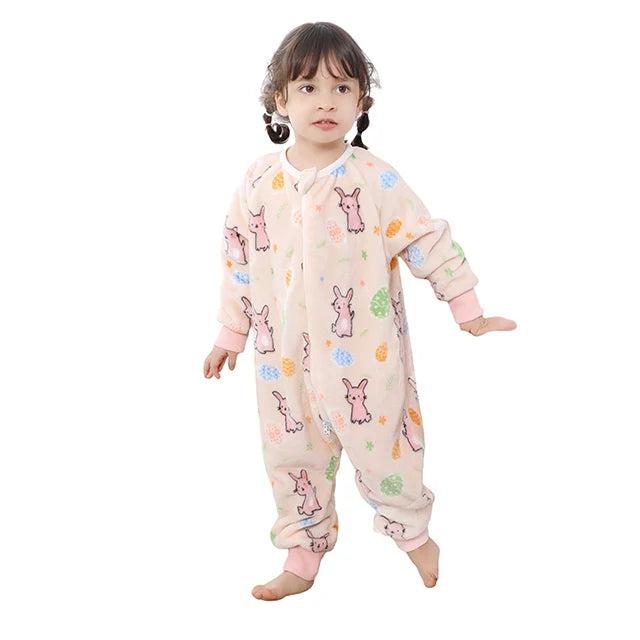 Warm Flannel Kids Sleepsack Pyjamas with Cute Cartoon Animal Prints