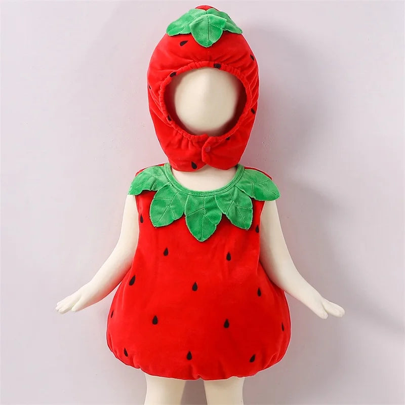 Baby Strawberry Costume - Sleeveless Fruit Romper Outfit with Hat