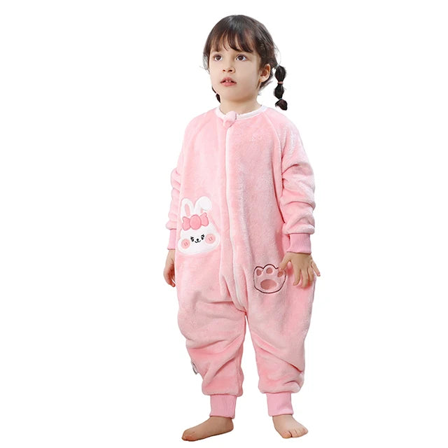 Warm Flannel Kids Sleepsack Pyjamas with Cute Cartoon Animal Prints